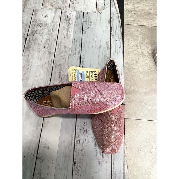 TOMS Women's Pink Glitter Slip on Flats/Loafers Ballet Shoes Size 5.5 - Picture 1 of 3